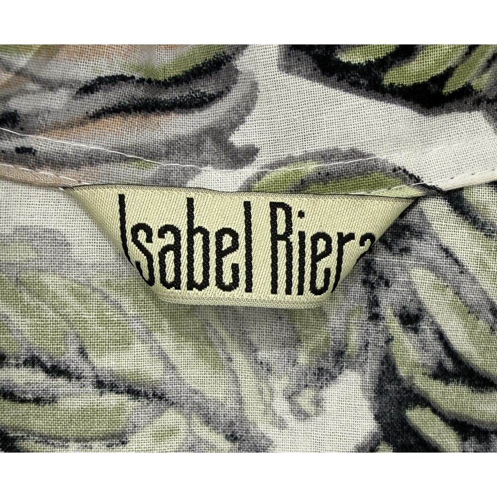 Isabel Riera leaf-print maxi dress Sz M button-down front bell sleeves MSRP$450 - Picture 3 of 11